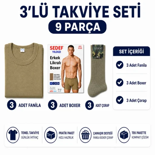 Asker Çamaşır Seti 3'lü — Acil Eksik Tamamlama