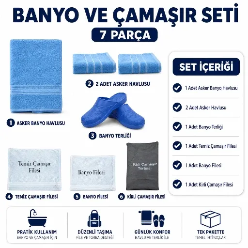 Asker Banyo ve Çamaşır Seti — 7 Parça