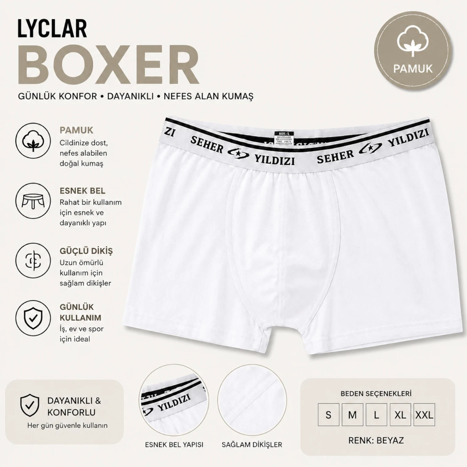 Lycra Boxer Beyaz (Deniz)