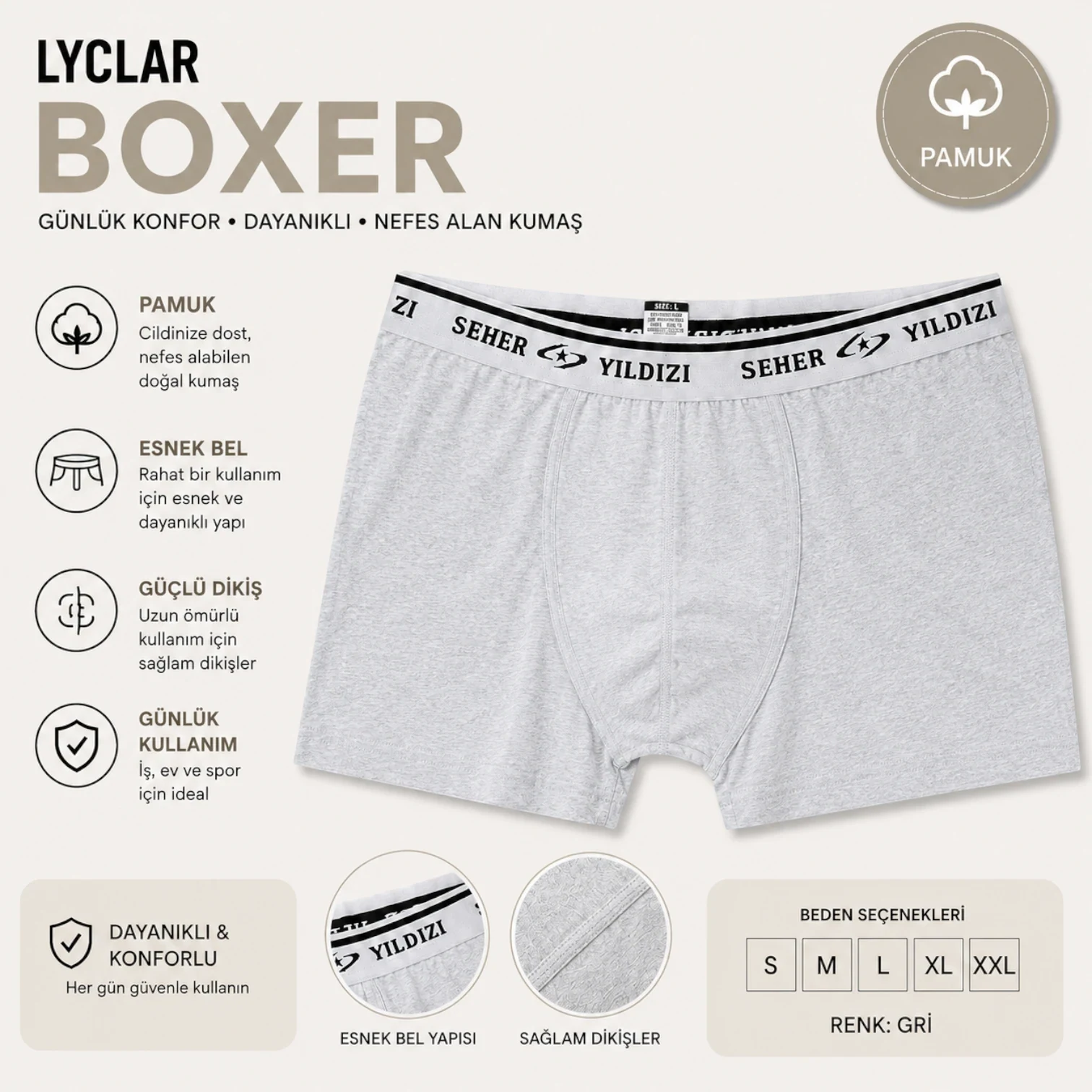 Lycra Boxer Gri (Hava)