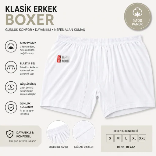 Denizci Er Asker Lycra Boxer (Beyaz) — Skinny Kesim