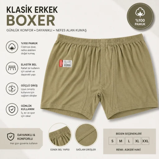 Karacı Er Asker Lycra Boxer (Haki) — Skinny Kesim