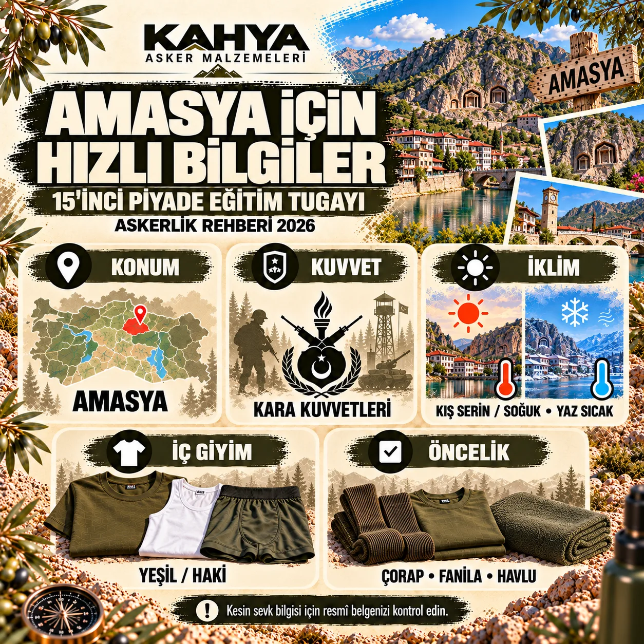 Amasya 15. Piyade Eğitim Tugayı — birlik ve hazırlık hızlı bilgiler (temsili infografik)