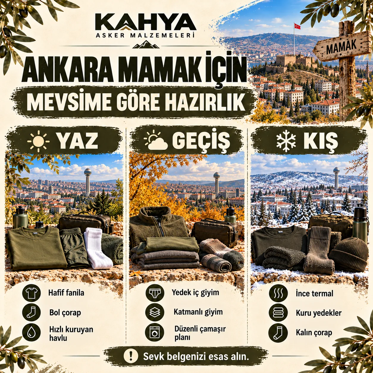 Ankara Mamak MEBS Okulu ve Eğitim Merkezi — mevsime göre asker malzemesi hazırlığı (temsili infografik)
