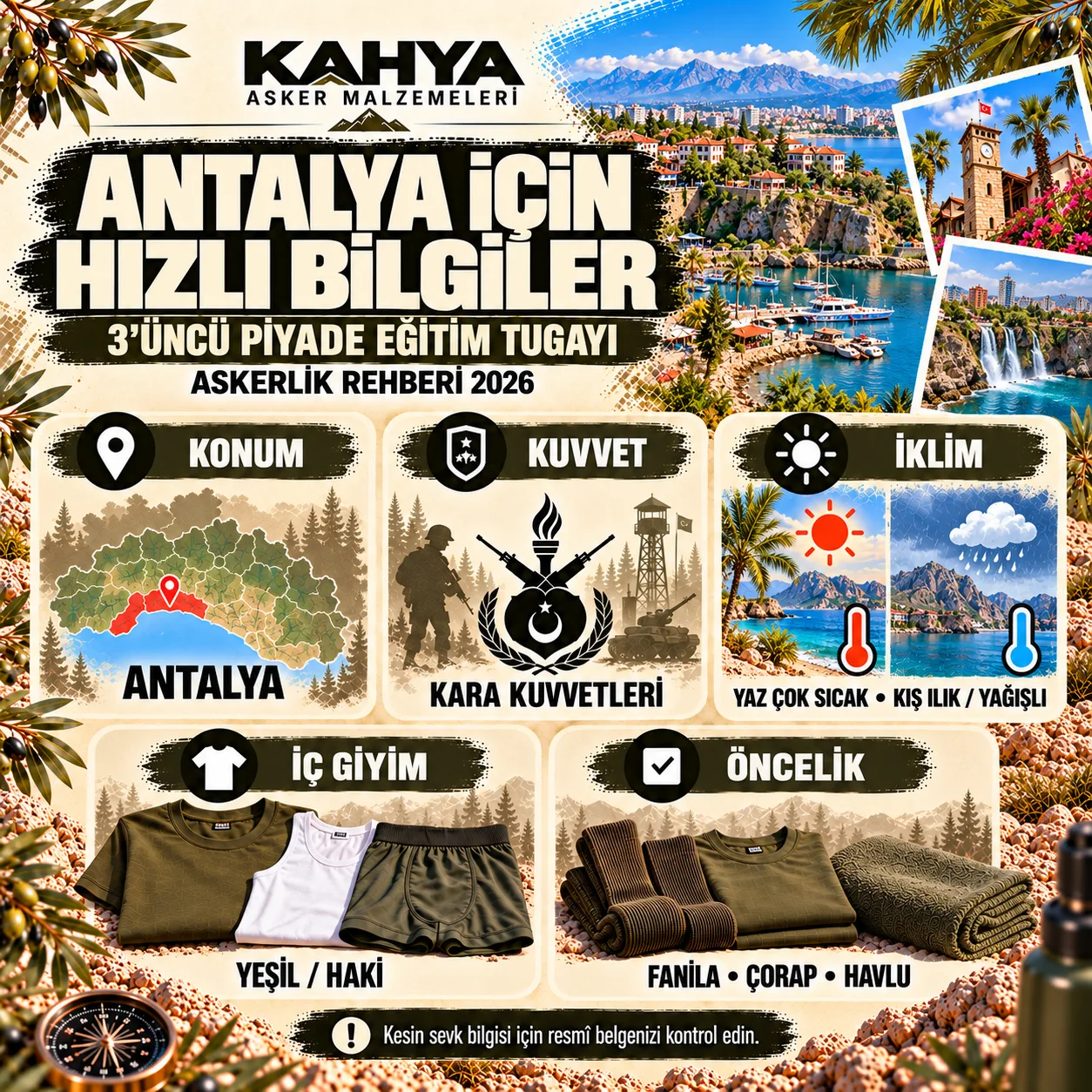 Antalya 3. Piyade Eğitim Tugayı — birlik ve hazırlık hızlı bilgiler (temsili infografik)