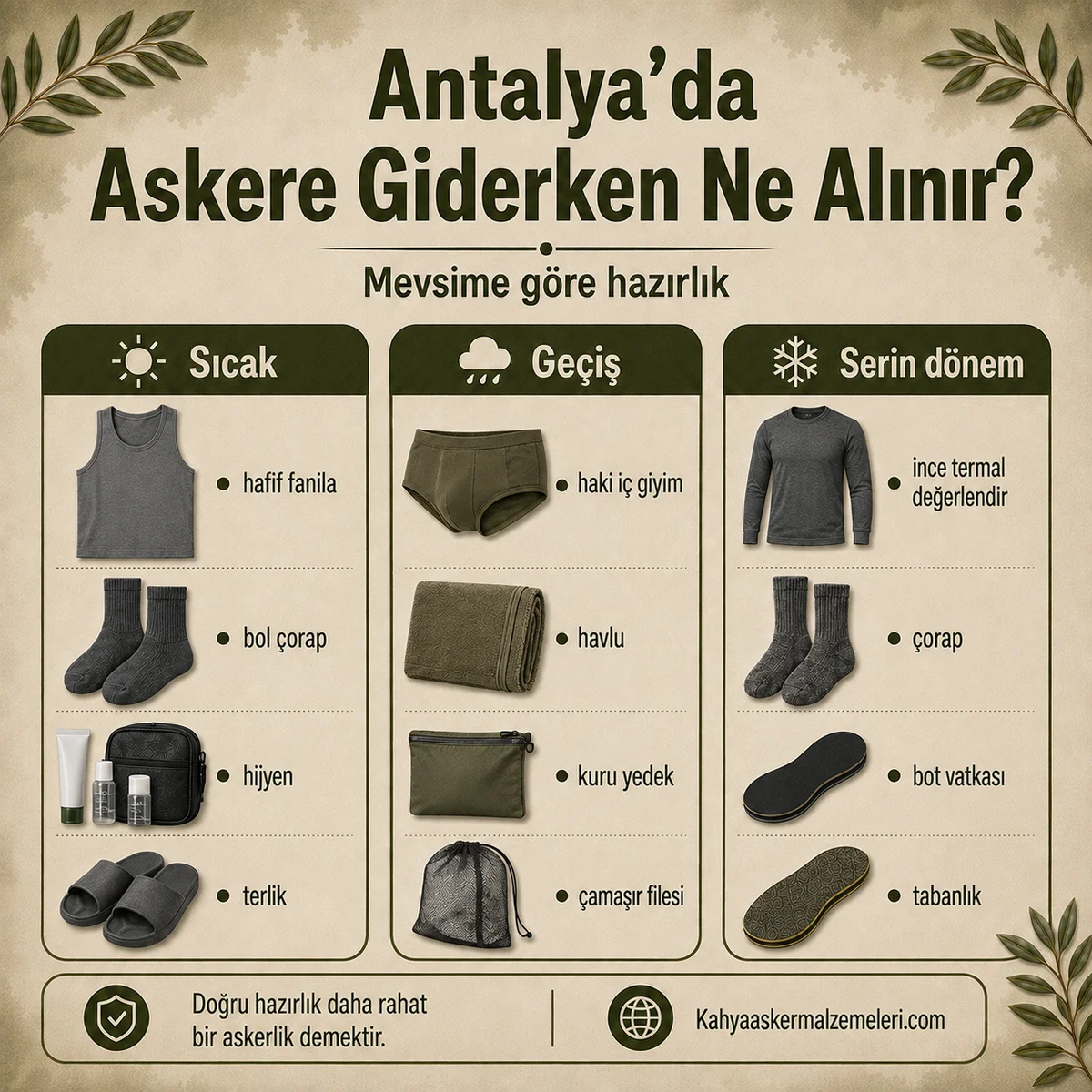 Antalya bedelli askerlikte yaz, geçiş ve kış dönemlerine göre alınacak asker malzemeleri