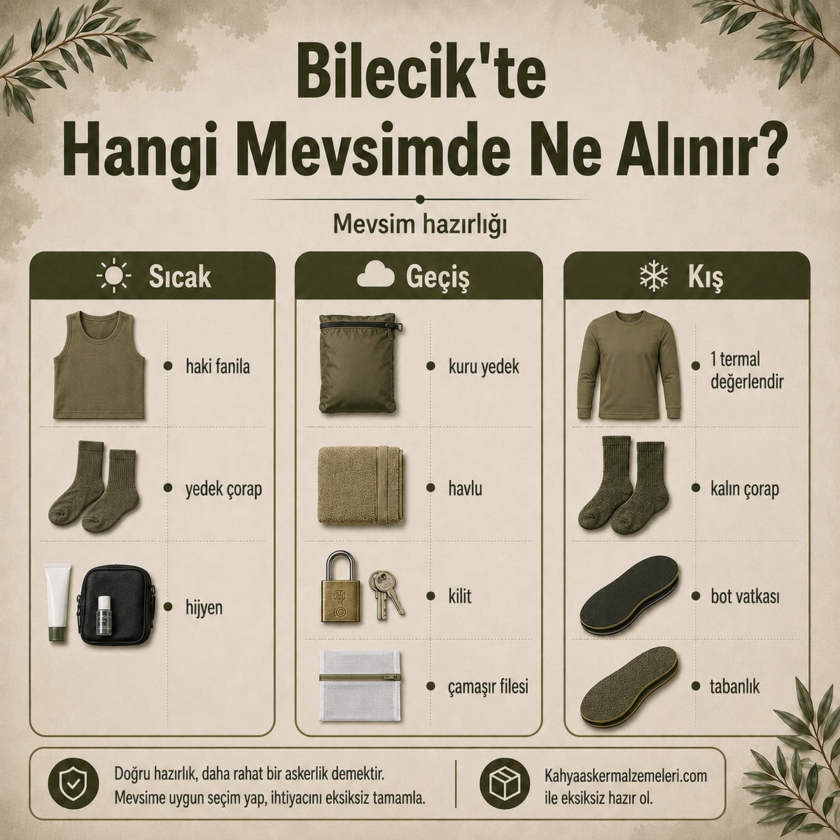 Bilecik bedelli askerlikte yaz, geçiş ve kış dönemlerine göre alınacak asker malzemeleri