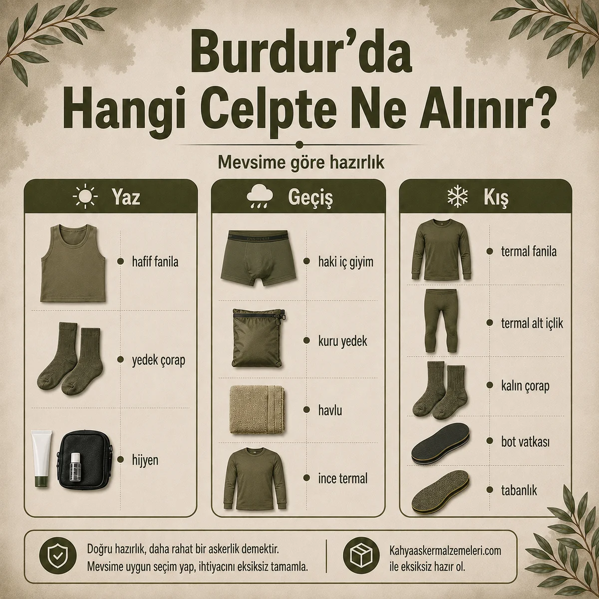 Burdur bedelli askerlikte yaz, geçiş ve kış dönemlerine göre alınacak asker malzemeleri
