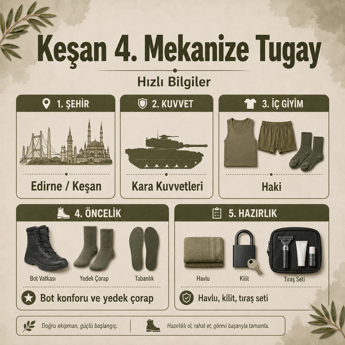 Edirne Keşan bedelli askerlik hızlı bilgiler; kuvvet, iç giyim rengi, iklim ve hazırlık öncelikleri