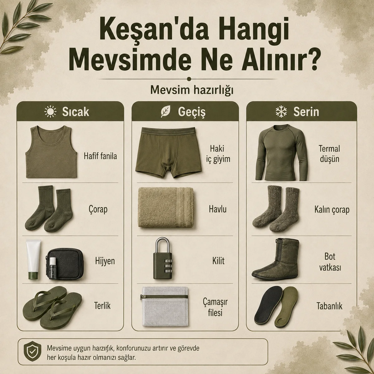 Edirne Keşan bedelli askerlikte yaz, geçiş ve kış dönemlerine göre alınacak asker malzemeleri