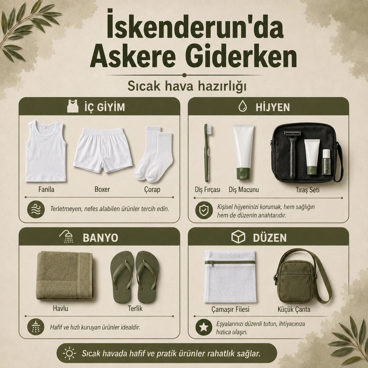 Hatay İskenderun bedelli askerlikte yaz, geçiş ve kış dönemlerine göre alınacak asker malzemeleri