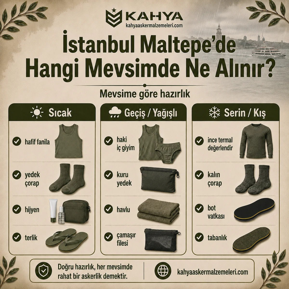 İstanbul Maltepe bedelli askerlikte yaz, geçiş ve kış dönemlerine göre alınacak asker malzemeleri