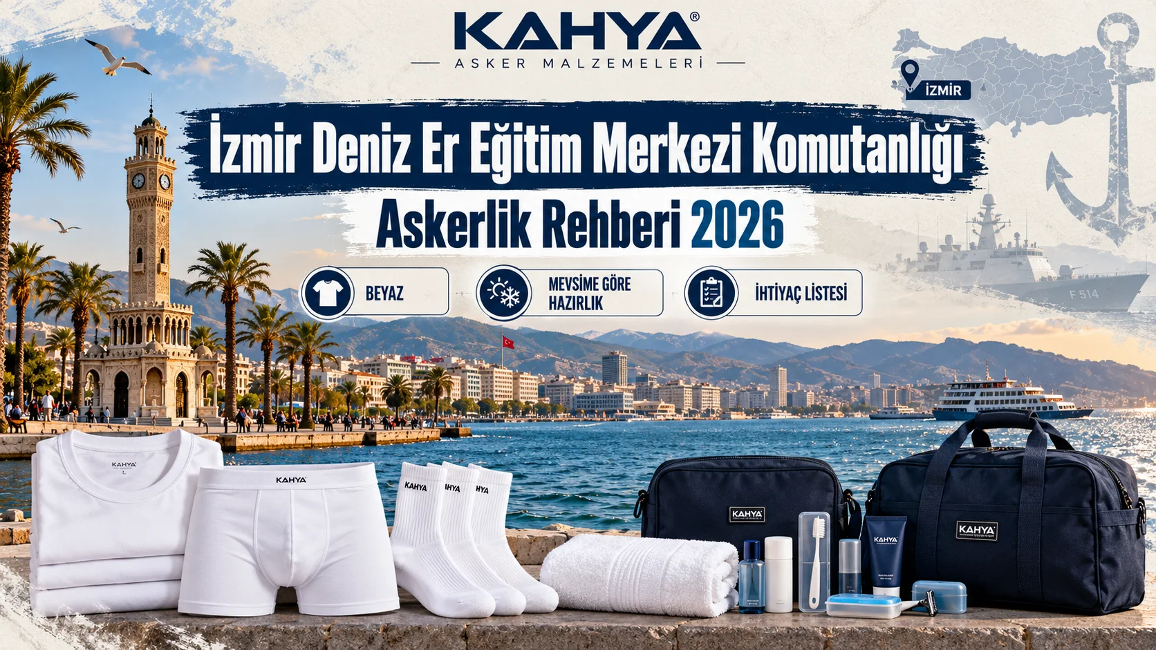İzmir Deniz Er Eğitim Merkezi — 2026 askerlik hazırlığı ve malzeme rehberi (temsili görsel); resmî askerî fotoğraf veya doğrulanmış birlik görüntüsü değildir