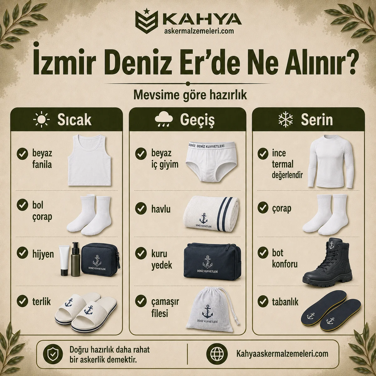 İzmir bedelli askerlikte yaz, geçiş ve kış dönemlerine göre alınacak asker malzemeleri