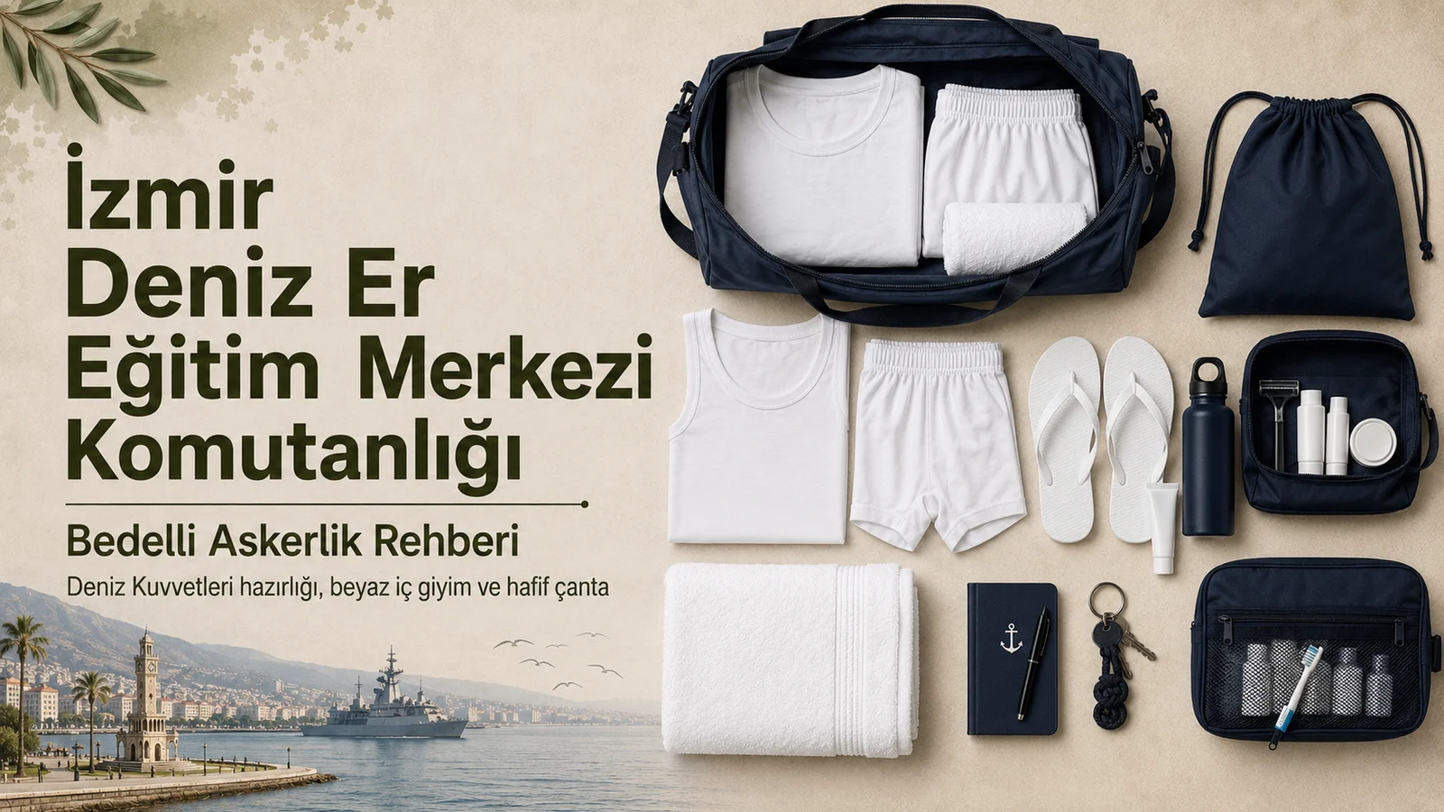 İzmir bedelli askerlik rehberi için beyaz / denizci asker iç giyimi, çanta ve temel hazırlık malzemeleri
