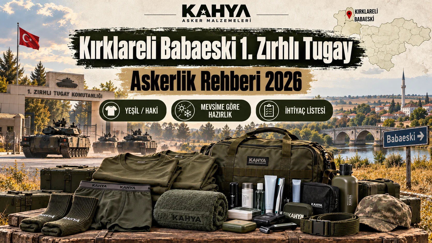 Kırklareli Babaeski 1. Zırhlı Tugay — 2026 askerlik hazırlığı ve malzeme rehberi (temsili görsel); resmî askerî fotoğraf veya doğrulanmış birlik görüntüsü değildir
