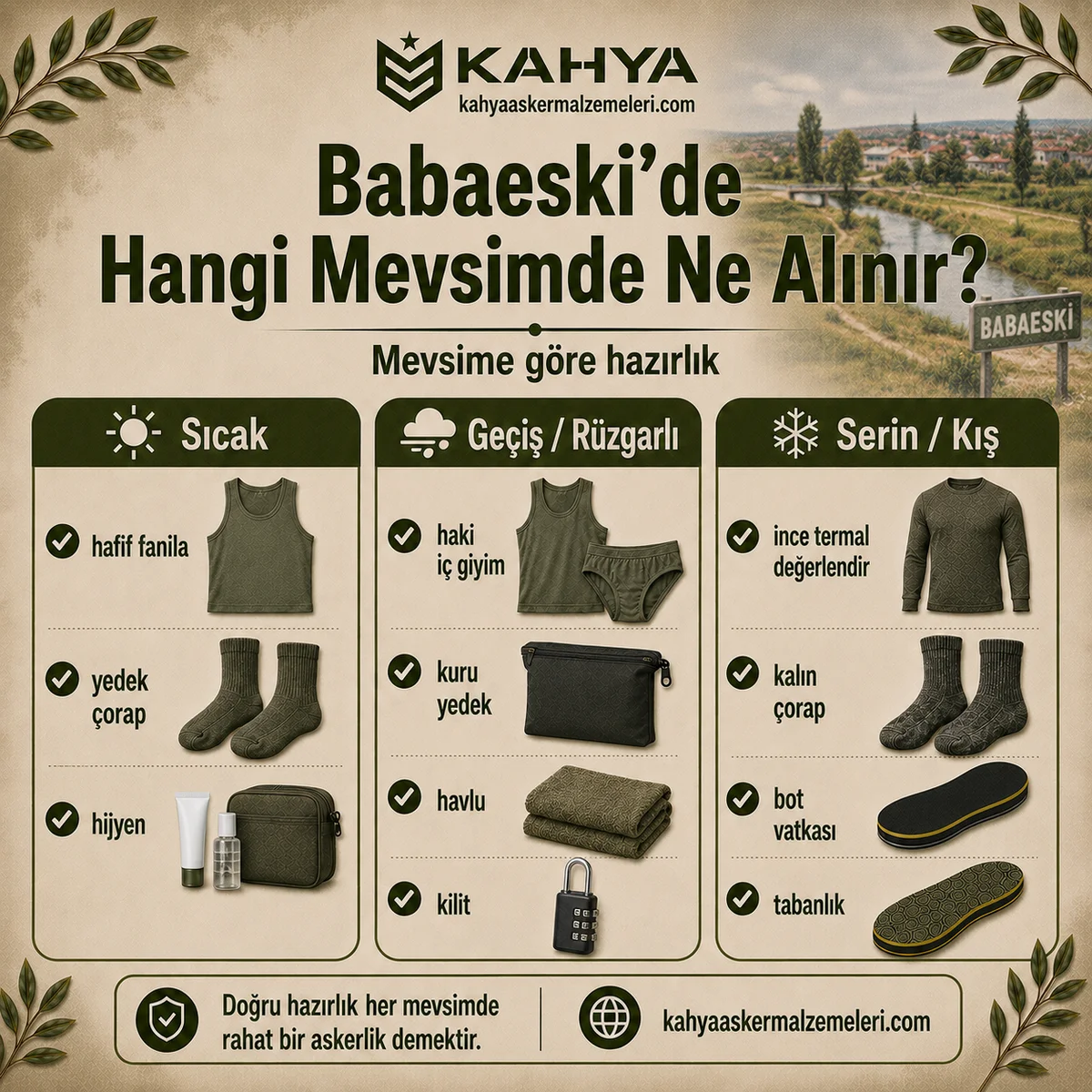 Kırklareli Babaeski bedelli askerlikte yaz, geçiş ve kış dönemlerine göre alınacak asker malzemeleri
