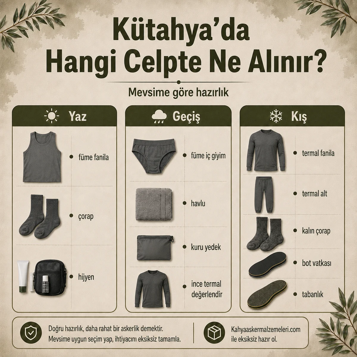 Kütahya bedelli askerlikte yaz, geçiş ve kış dönemlerine göre alınacak asker malzemeleri
