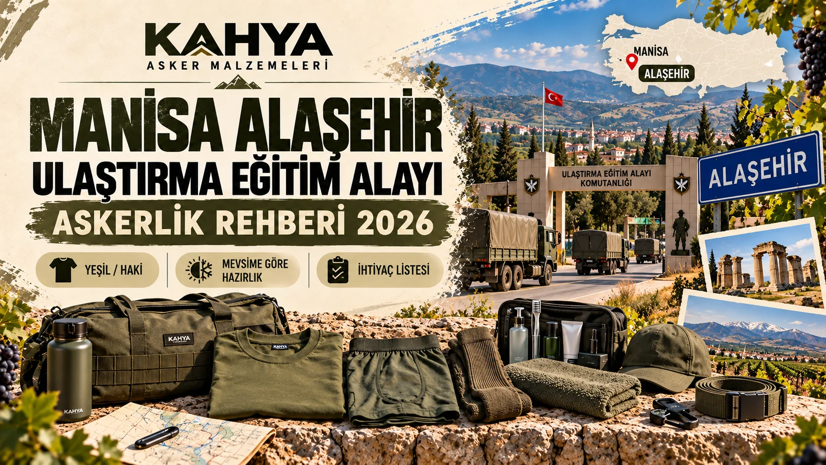Manisa Alaşehir Ulaştırma Eğitim Alayı — 2026 askerlik hazırlığı ve malzeme rehberi (temsili görsel); resmî askerî fotoğraf veya doğrulanmış birlik görüntüsü değildir