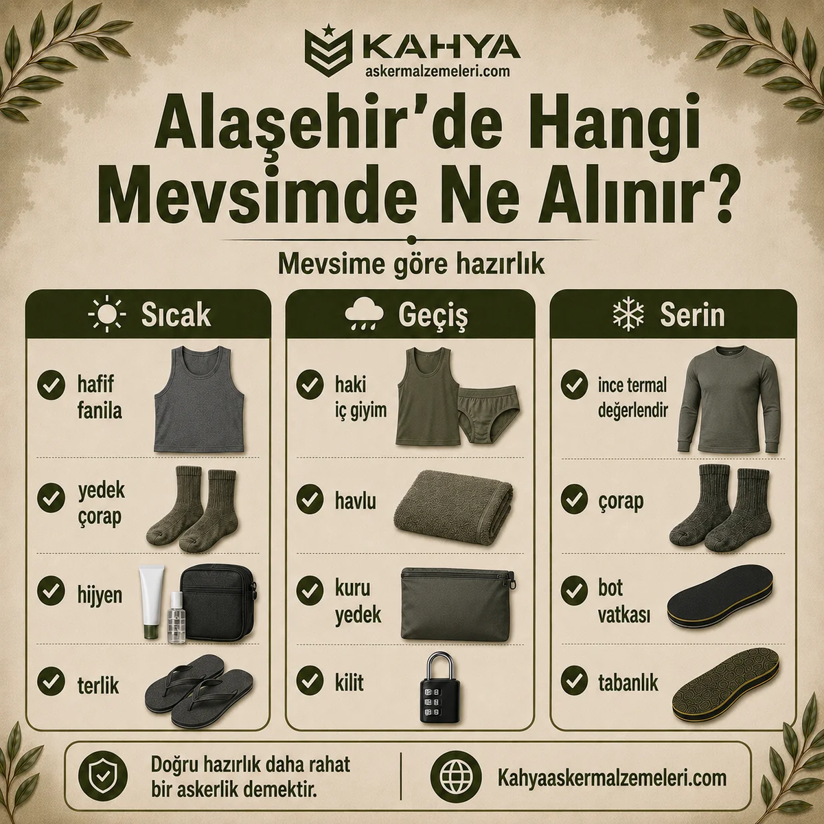 Manisa Alaşehir bedelli askerlikte yaz, geçiş ve kış dönemlerine göre alınacak asker malzemeleri