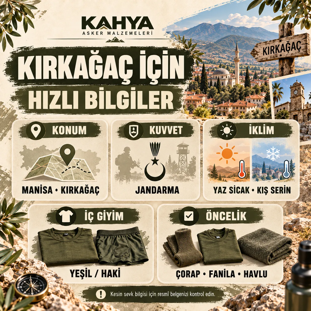Kırkağaç Jandarma Komando Eğitim Merkezi — birlik ve hazırlık hızlı bilgiler (temsili infografik)