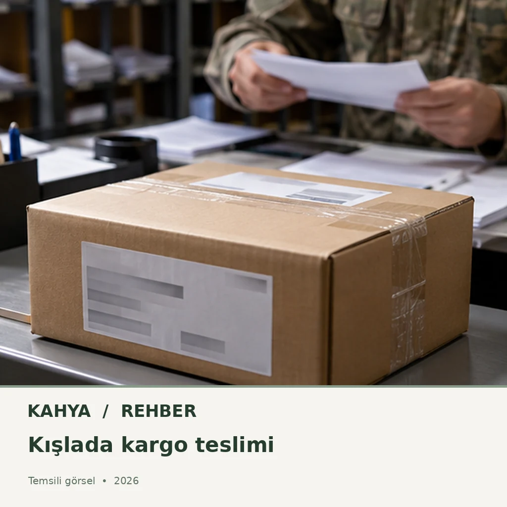 Kışla posta teslim sürecini temsil eden koli ve görevli personel