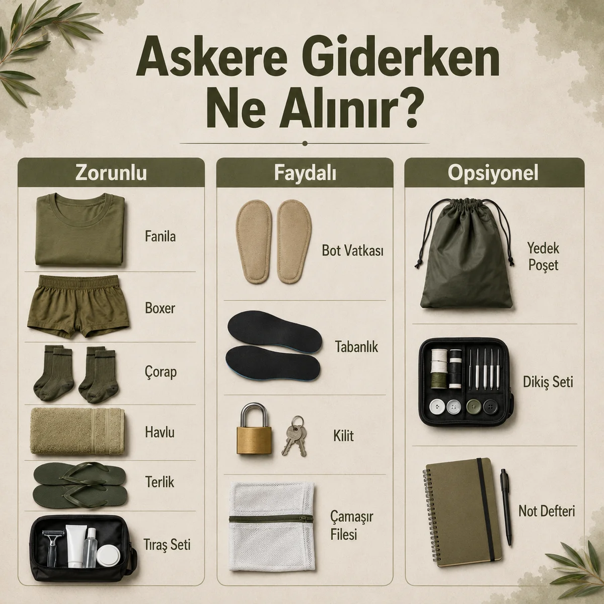 Askere giderken alınacak zorunlu, faydalı ve opsiyonel asker malzemeleri