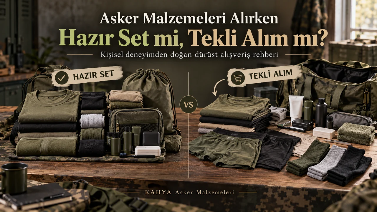 Hazır asker seti ile tekli asker malzemeleri alışverişinin yan yana görsel karşılaştırması
