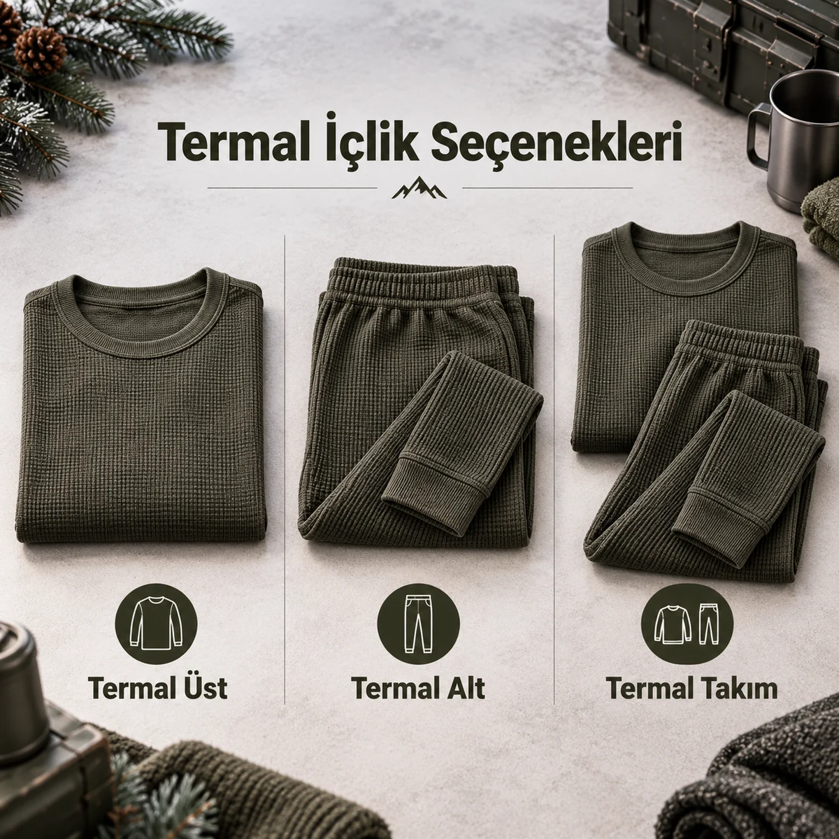 Termal üst, termal alt ve termal takım seçeneklerinin görsel karşılaştırması